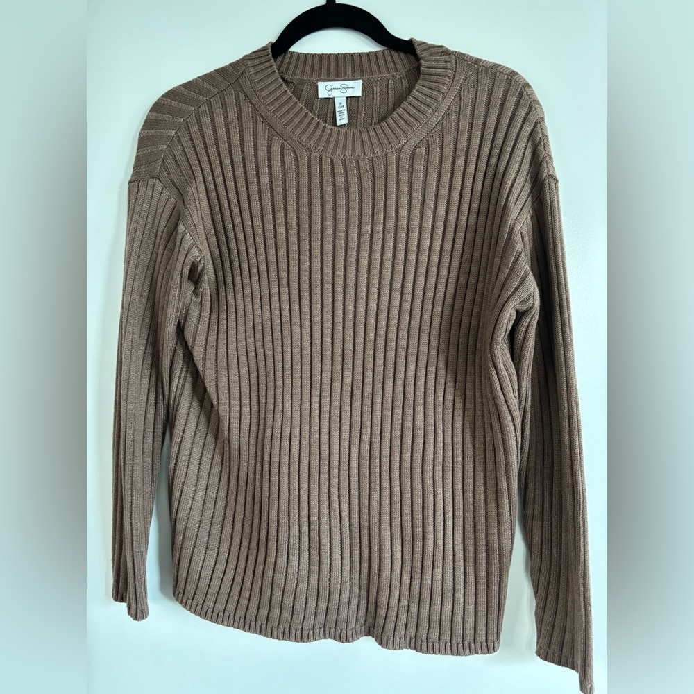Jessica Simpson Women’s Taupe Ribbed Crewneck Sweater